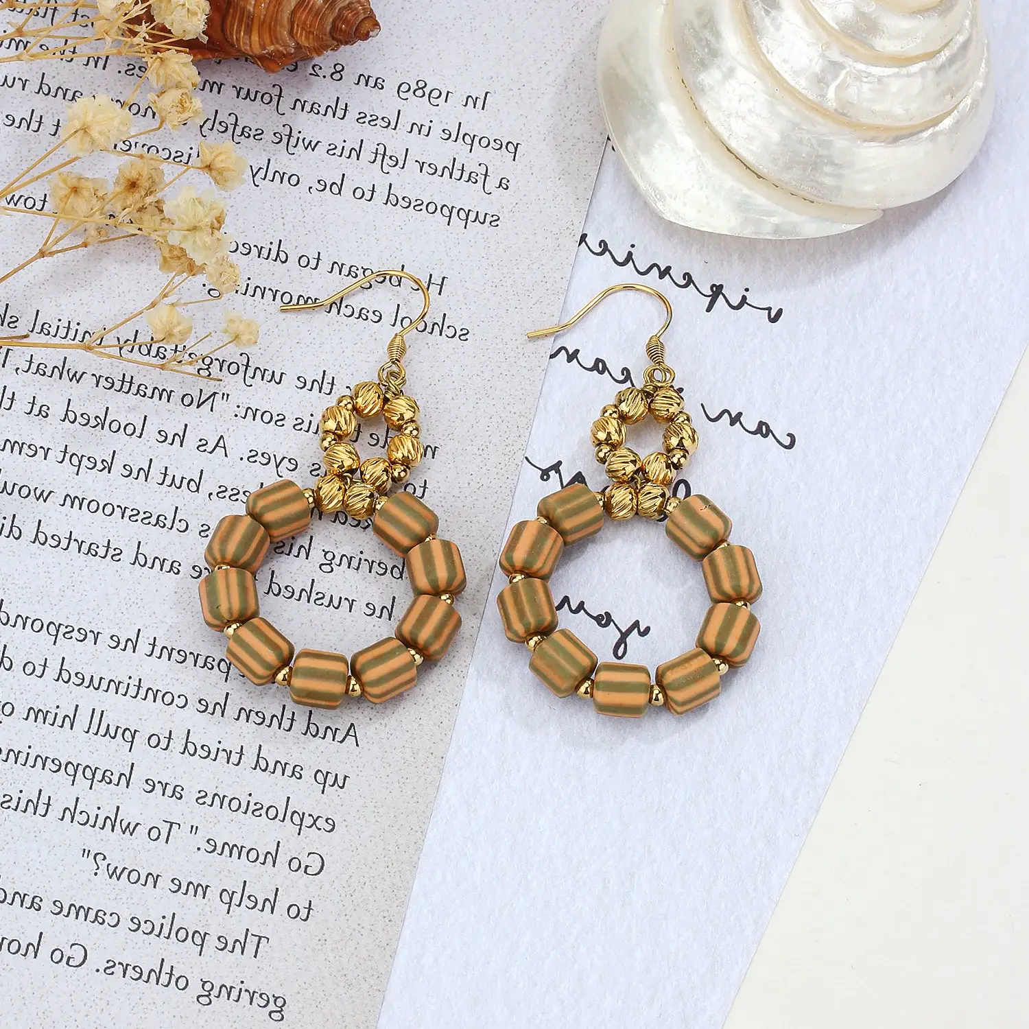 Soft Ceramic Tube With Gold Stainless Steel Beads Circle  Hook Earring  (2).webp