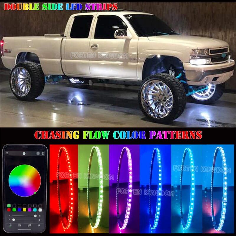 17.5" Double Row Dream Chasing Color LED Wheel Lights w/Turn/Reversing Signal and Braking Function APP Control 92 lighting modes