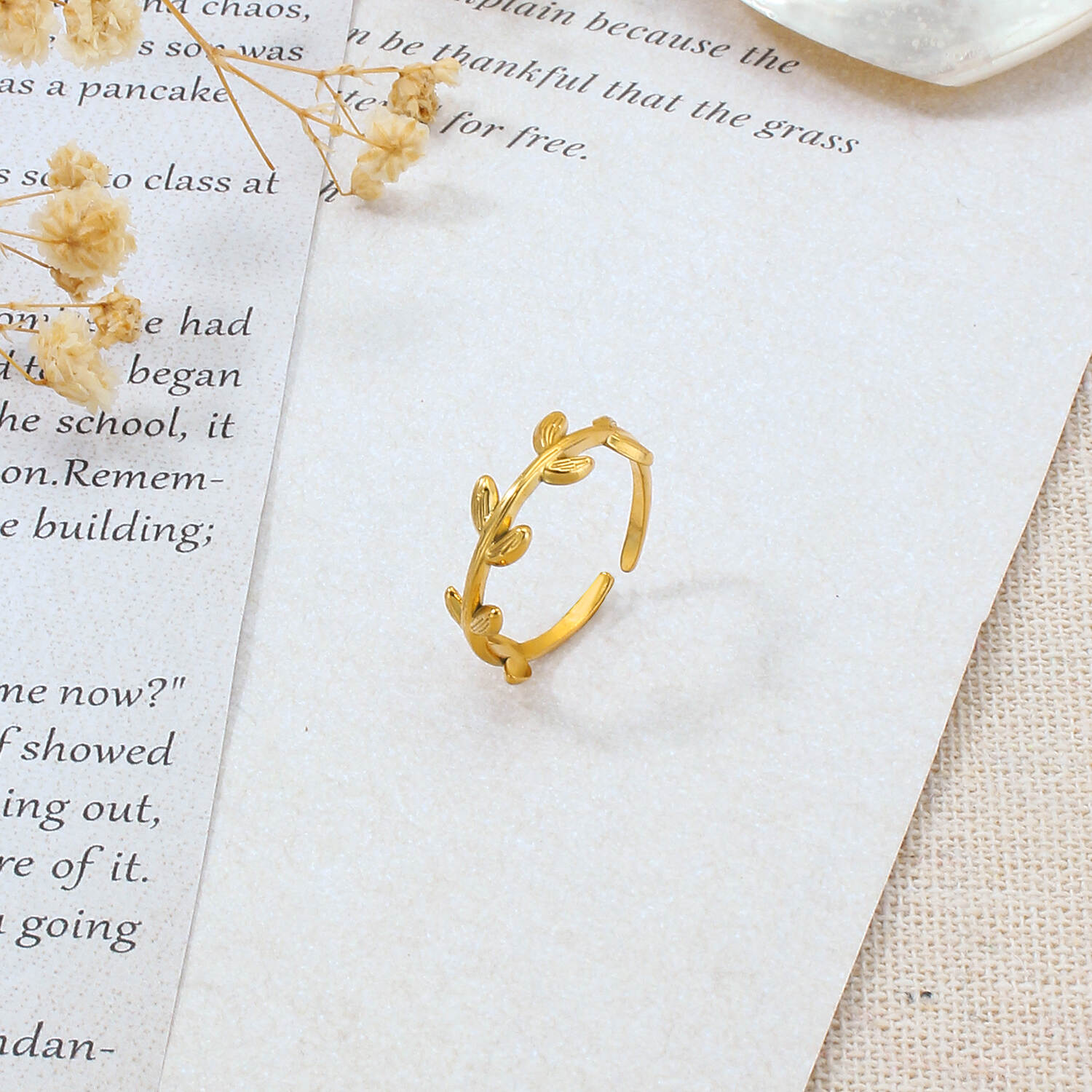 Leaf Shape  Stainless Steel  Gold Plating Adjustable  Ring  (4)(1).jpg