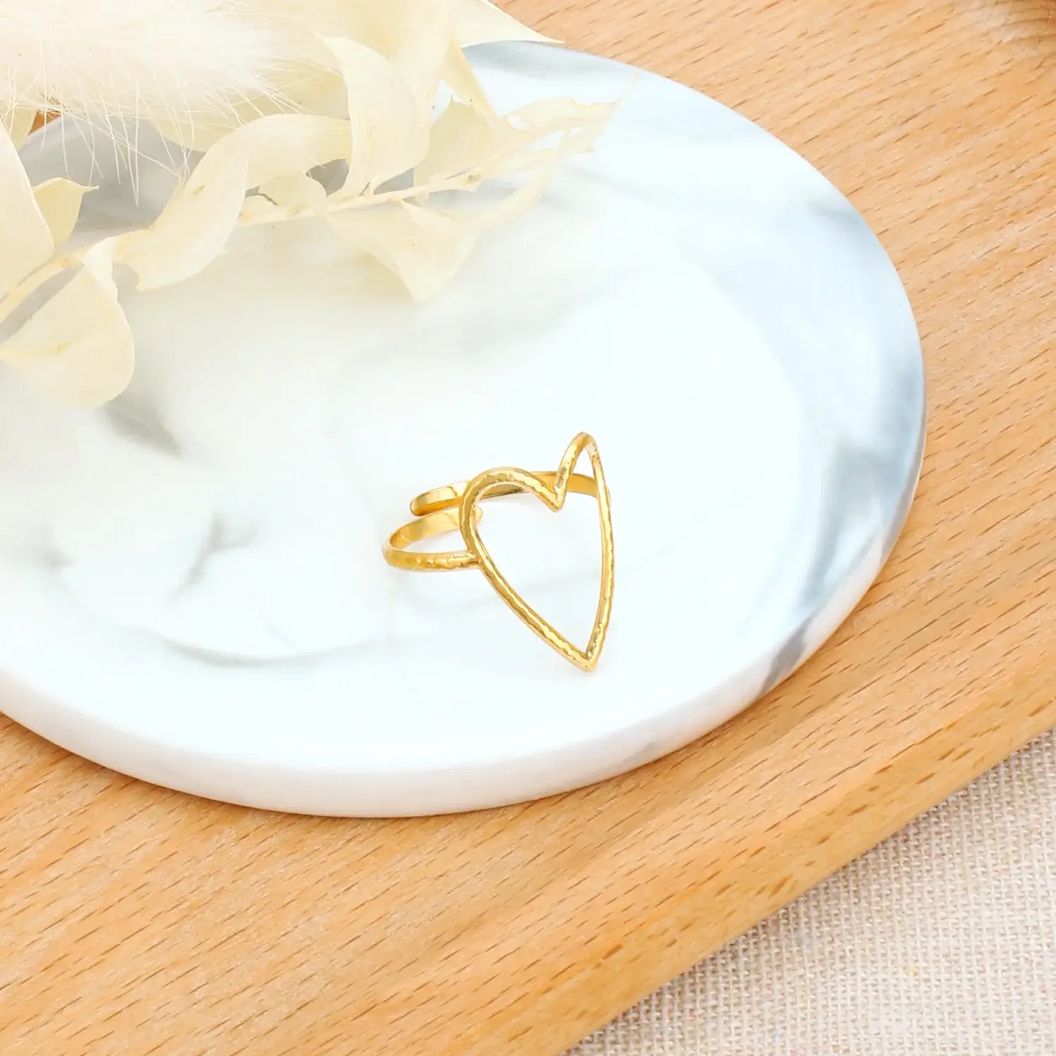 Heart Circle God Blessing Stainless Steel With Gold Plating Adjustable  Ring (4).webp