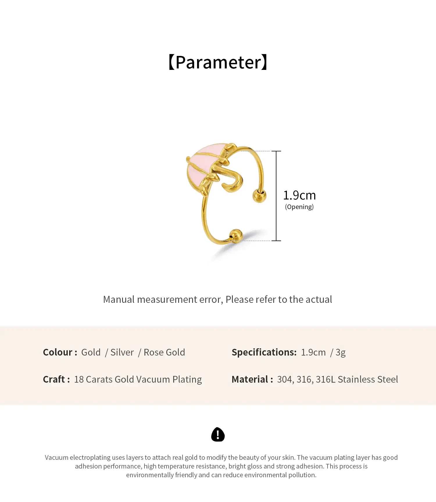 White And Pink Enamel Umbrella Shape Adjustable Size Stainless Steel Gold Ring (7).webp