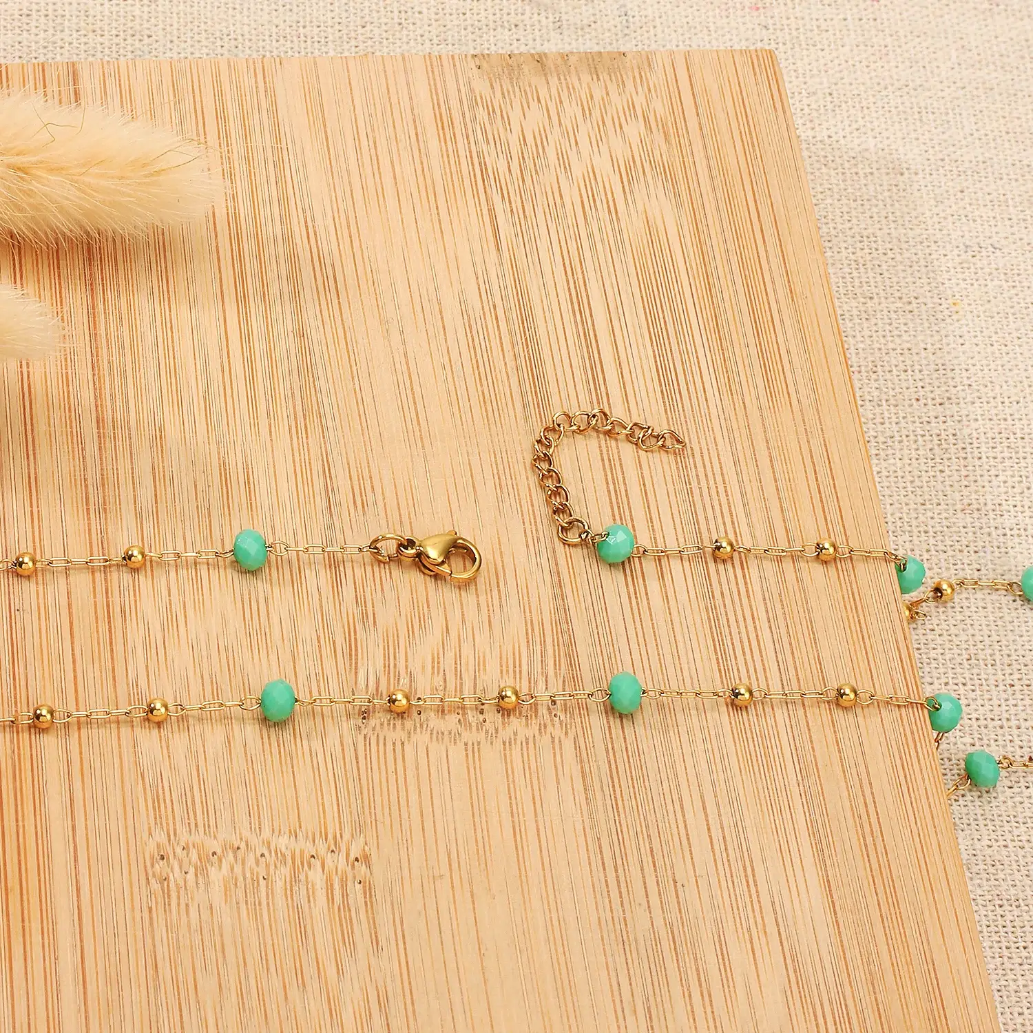 Crystal Beads  Mixed with SS Gold Ball Beads Stainless Steel Necklace  (4).webp