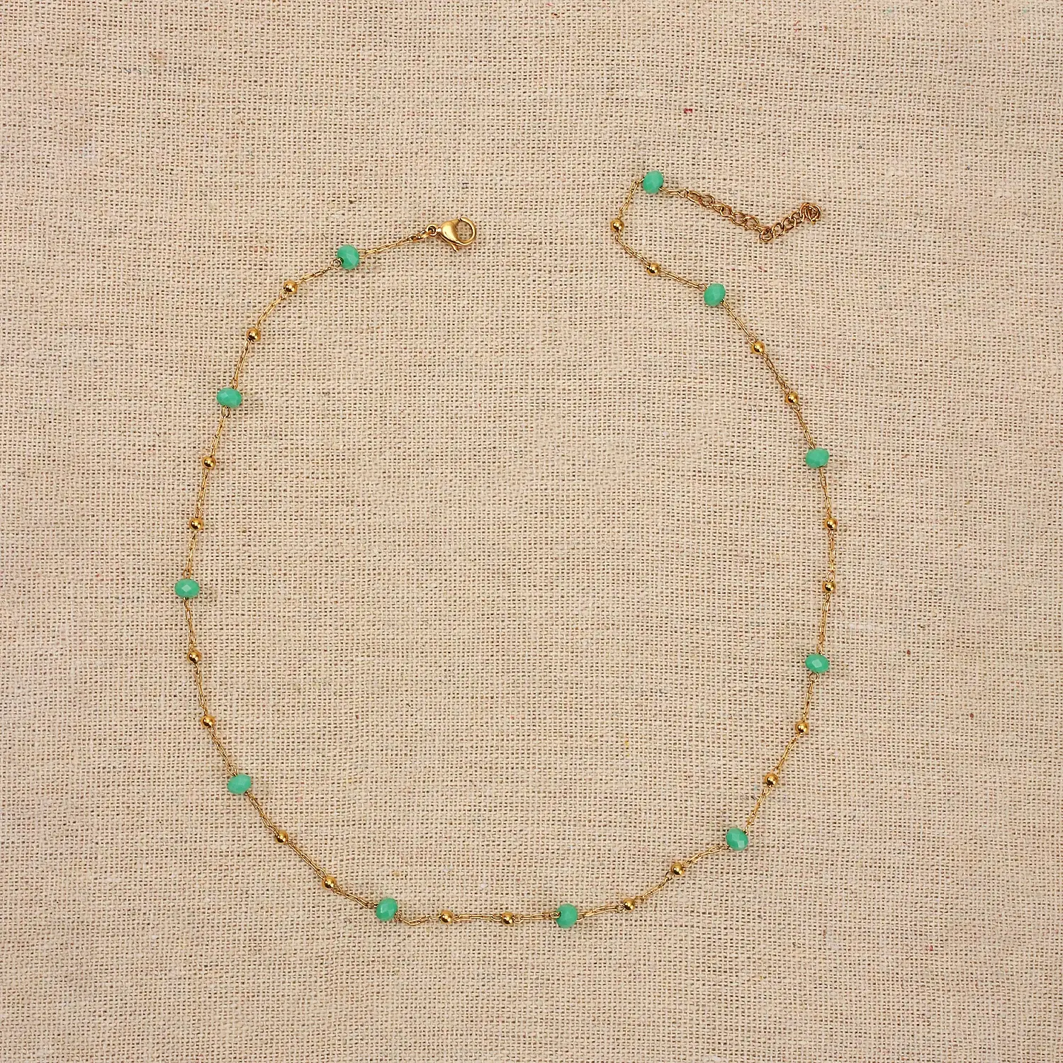 Crystal Beads  Mixed with SS Gold Ball Beads Stainless Steel Necklace  (3).webp