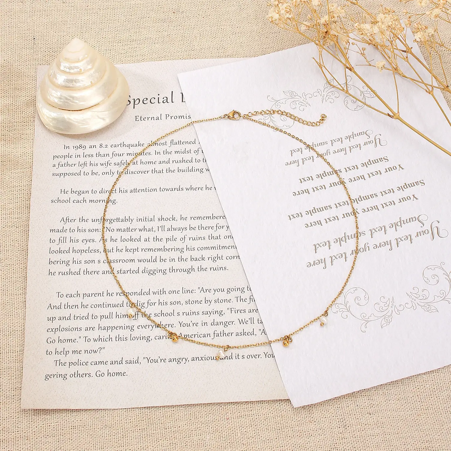 Natural Pearl Beads And Gold Round Ball Beads Dangle  Pendant Necklace  (2).webp