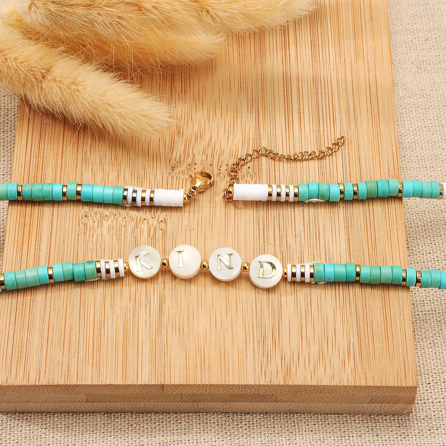 Hand make Stone Beads Mixed With White Shell Letters Kind Stainless Steel Necklace (4).webp
