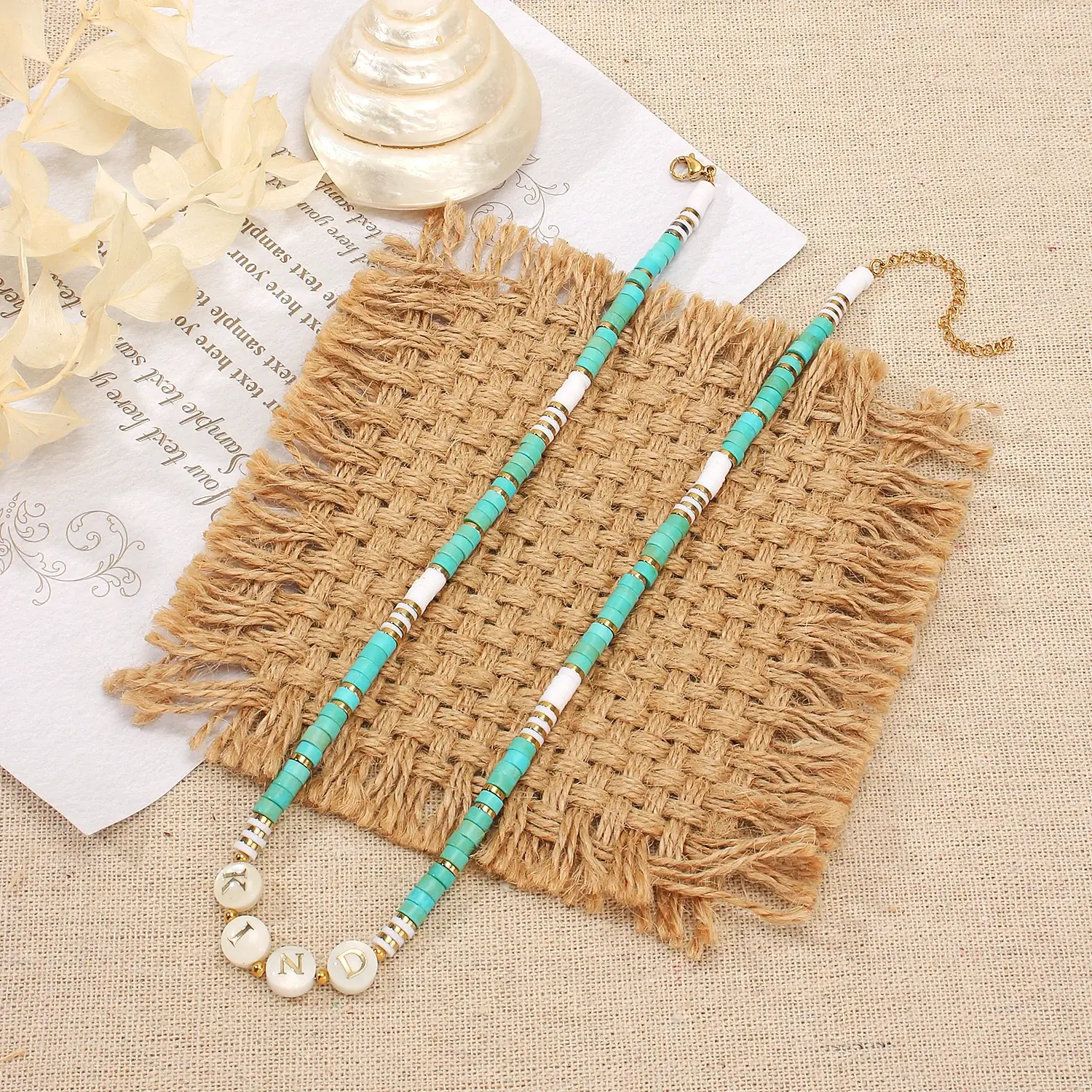 Hand make Stone Beads Mixed With White Shell Letters Kind Stainless Steel Necklace (1).webp