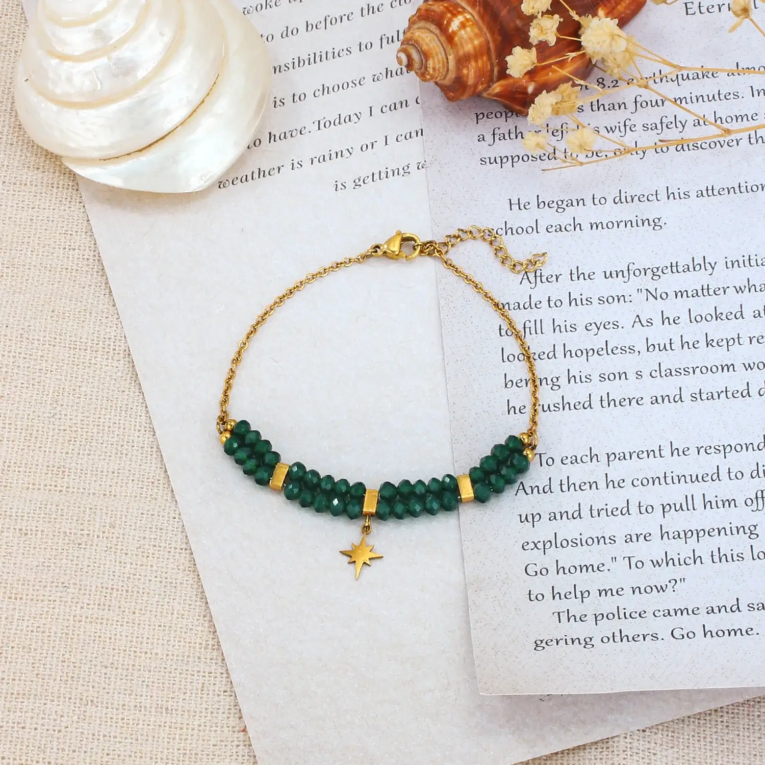2 Rows Crystal Beads Stainless Steel with Real Gold Plating Bracelet (1).webp