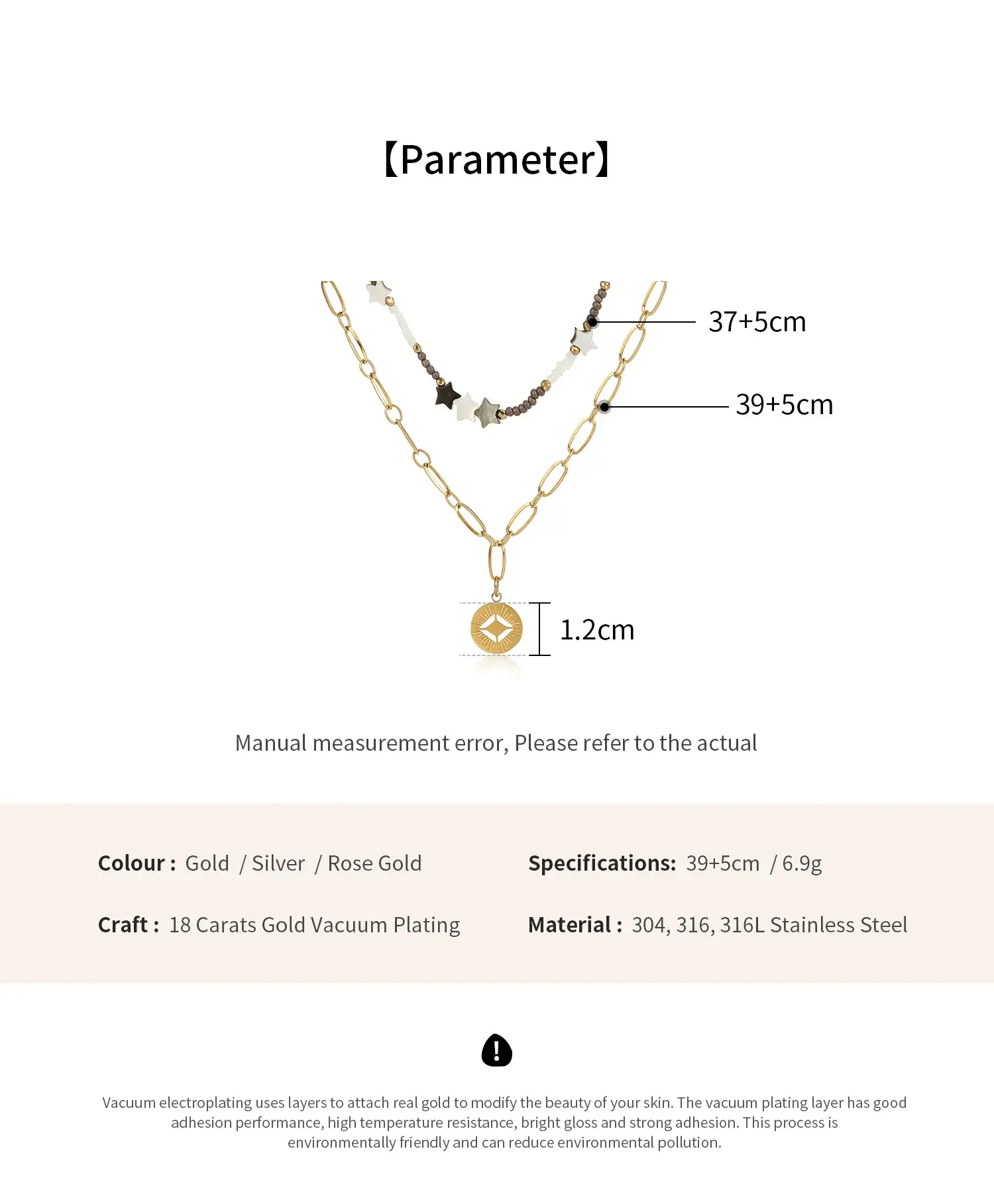black and white  shell star  mixed with crystal beads hollow pendant stainless steel 2 layers necklace  (6).webp