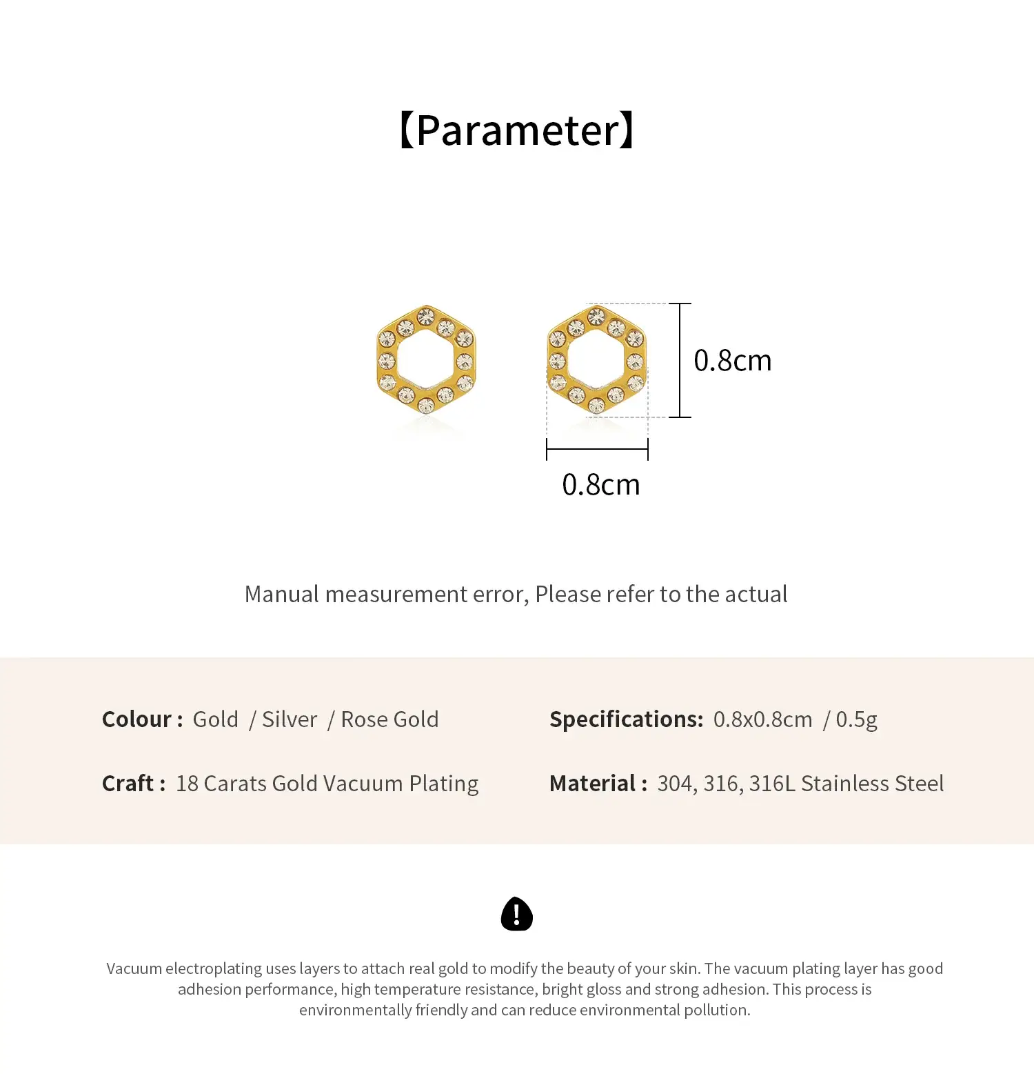 Hexagon Shape With  Shiny Zircon Delicate Stainess Steel Stud (6).webp