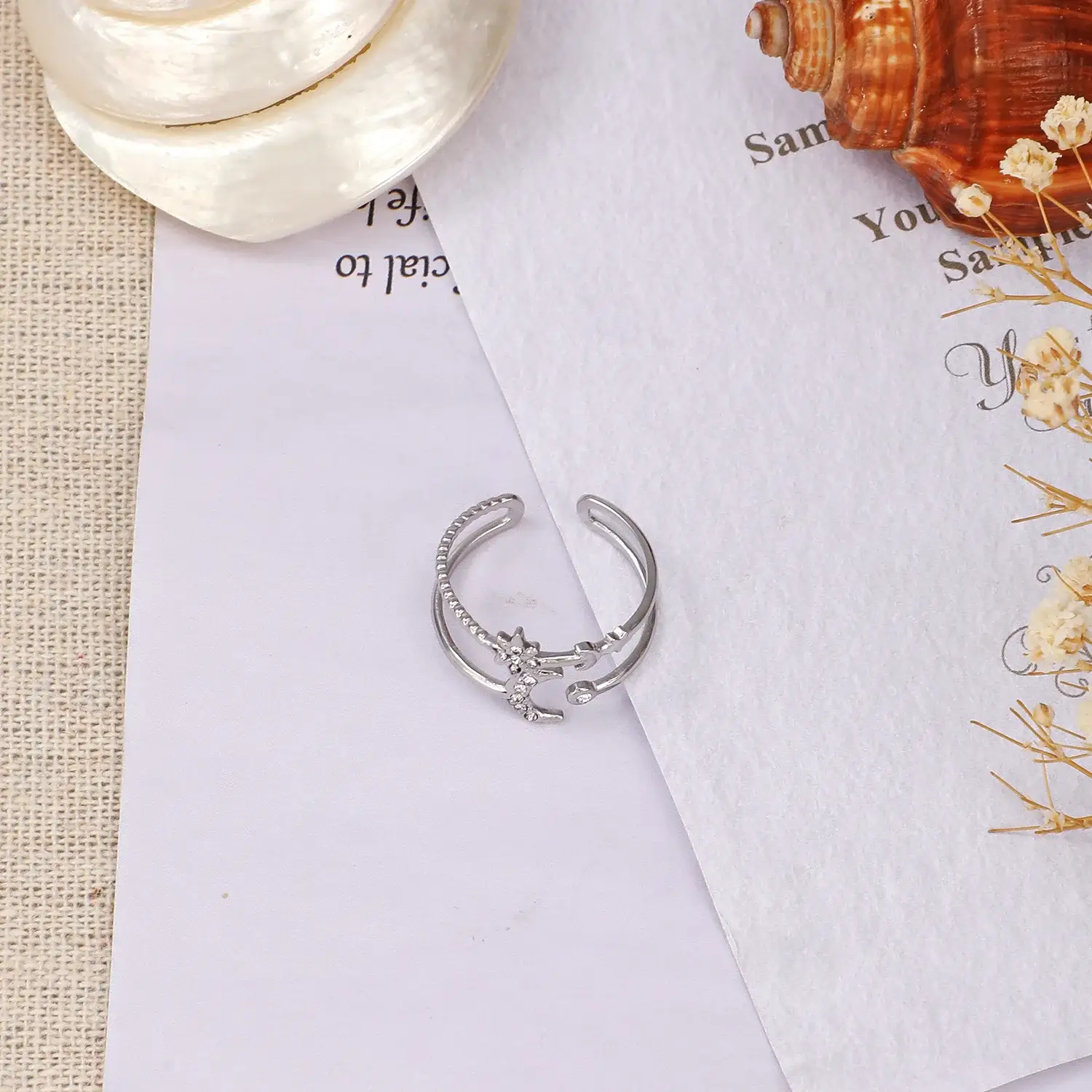 Moon And Star shiny Silver Color 2 Rows Stainless Steel Fine Jewelry  Adjustable Stainless Steel  Ring (5).webp