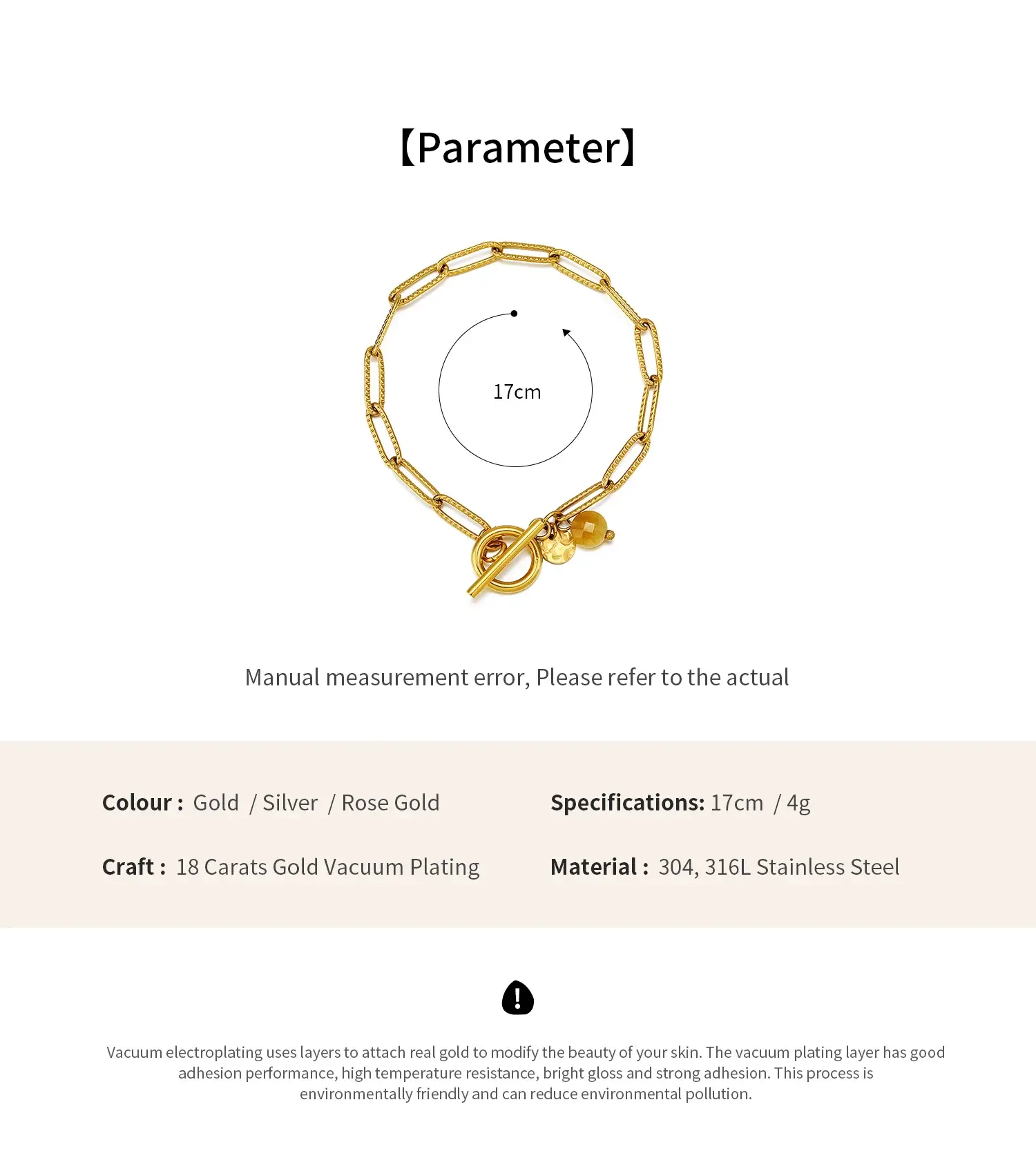 Square And Curved Pattern Chain With Round Stone Beads Stainless Steel Gold Plating OT Clasp Bracelet (1).webp