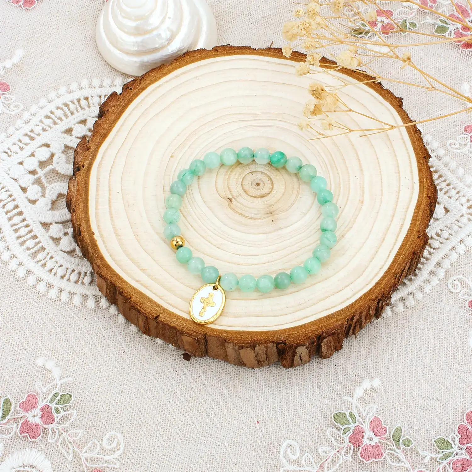 Instagram Girl Wind Peach Hand Beaded Pearl Bracelet Powder Crystal Topaz Aquamarine bracelet  尺寸 (3).webp