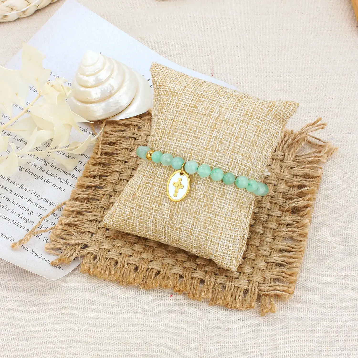 Instagram Girl Wind Peach Hand Beaded Pearl Bracelet Powder Crystal Topaz Aquamarine bracelet  尺寸 (5).webp