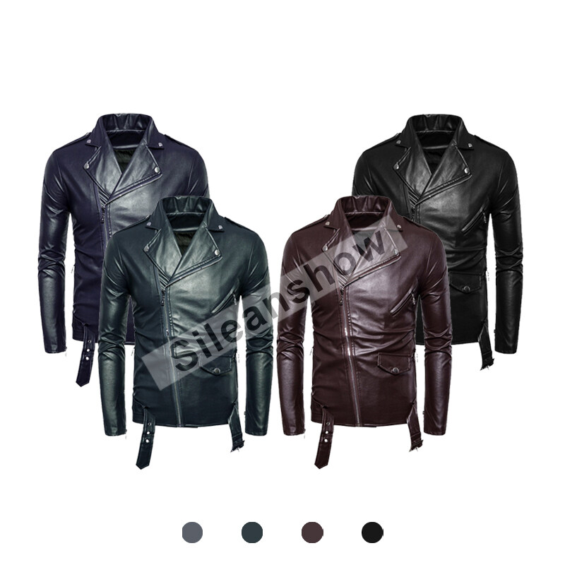 Boys Classic Biker Jacket Motorcycle Pu Faux Leather Jacket for Mens slim fit Leather Coat