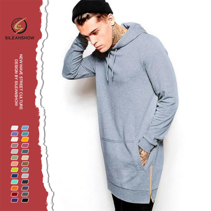 New Arrical Custom Casual Long Zipper Split Multi Colot Fleece Men Hoodie