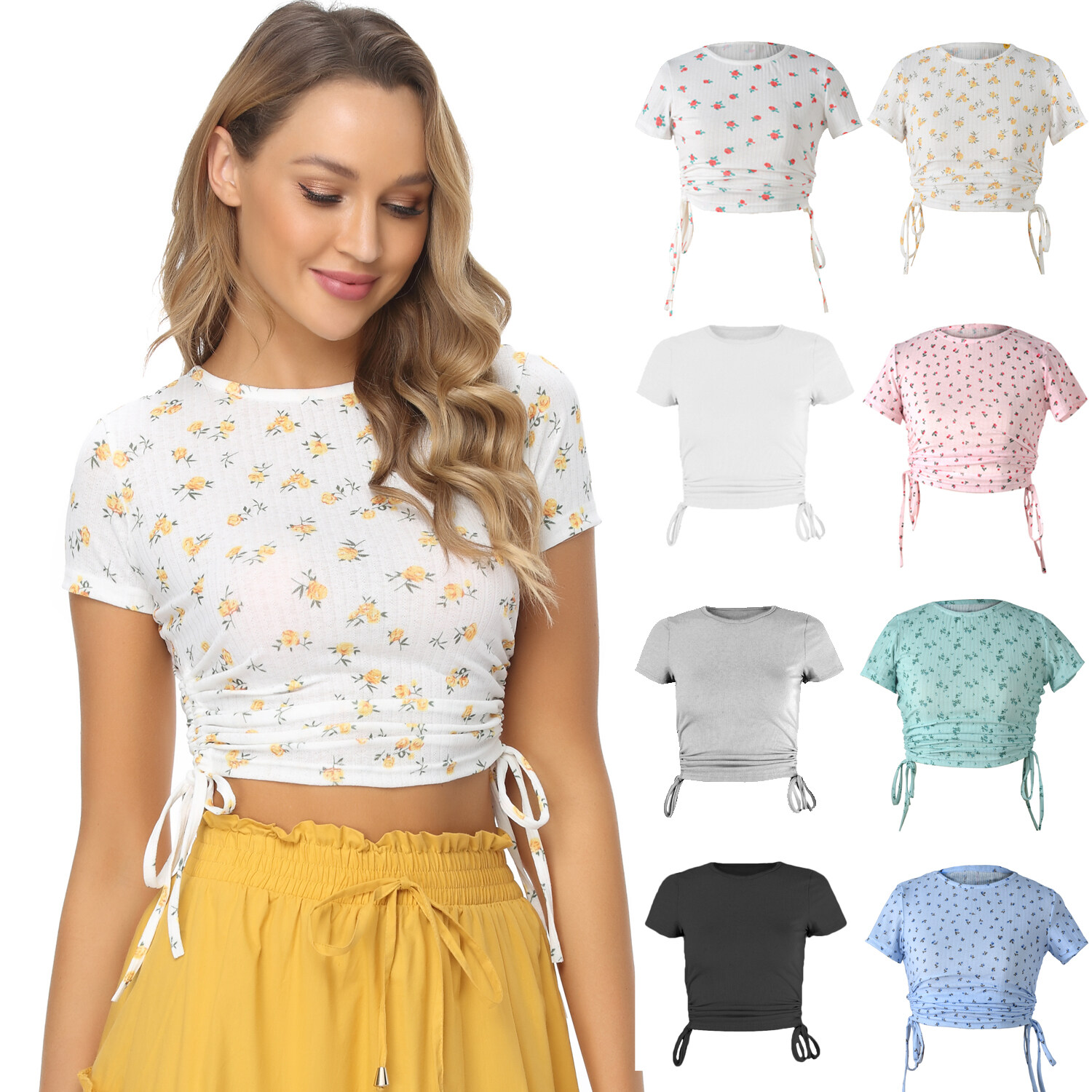 Fashion Hot Girl Custom Printing Floral Casual Knit Women Ctop Top T Shirt