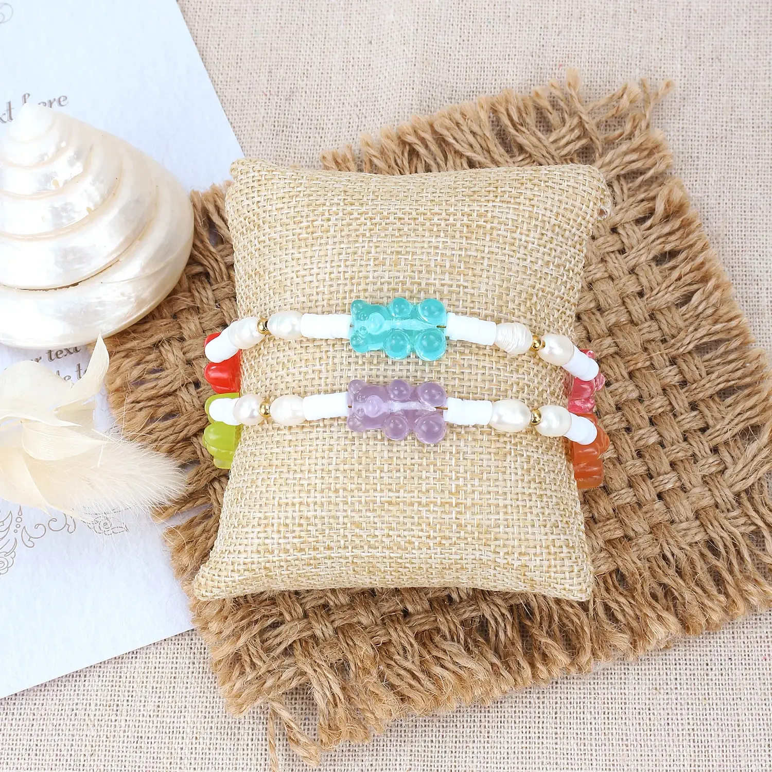 Preppy Style Stainless Steel Material cute Colourful Plastic Bear With Pearl Mushi Beads Lovely Bracelet尺寸 (3).webp