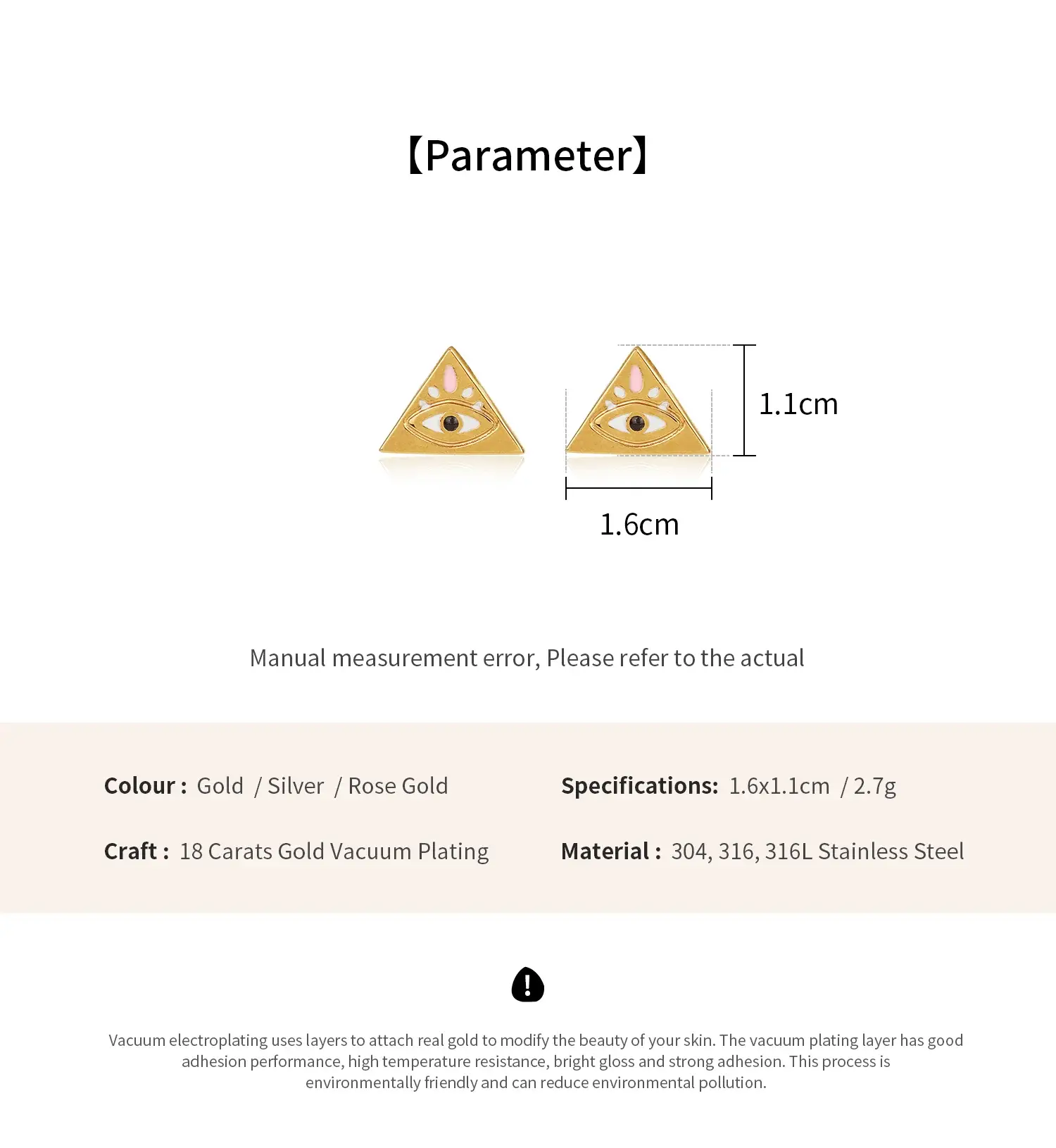 Mysterious Style Stainless Steel Material Individual Enemet Triangle Horus's Eye Shaped Unique Earring (1).webp