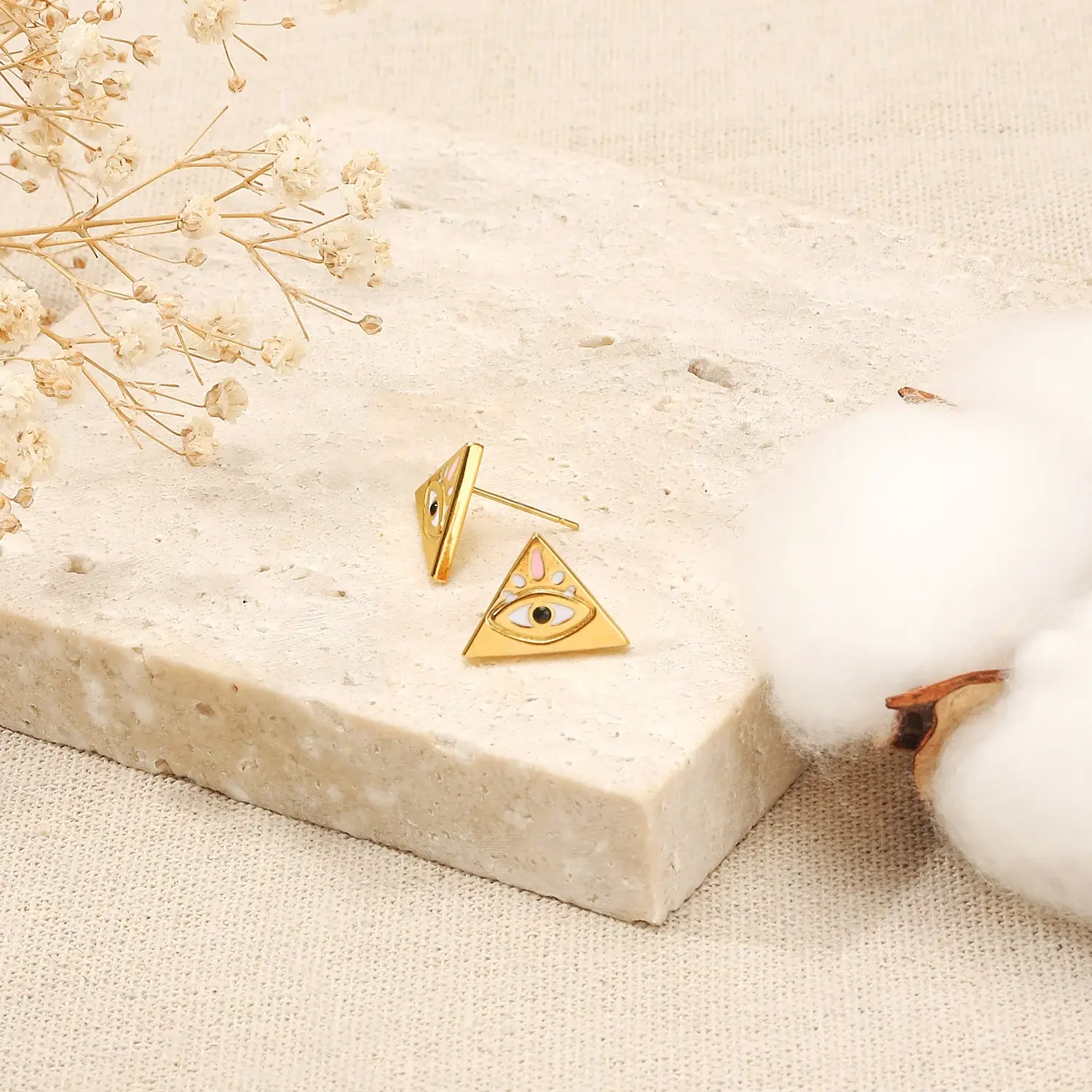 Mysterious Style Stainless Steel Material Individual Enemet Triangle Horus's Eye Shaped Unique Earring (2).webp