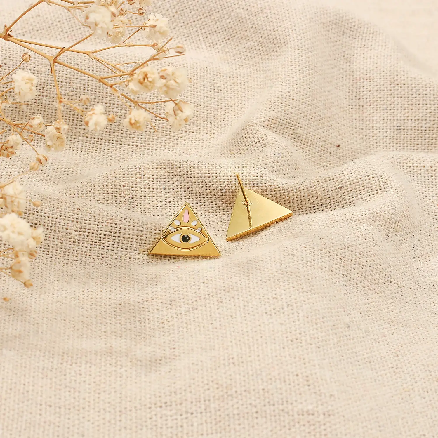 Mysterious Style Stainless Steel Material Individual Enemet Triangle Horus's Eye Shaped Unique Earring (3).webp