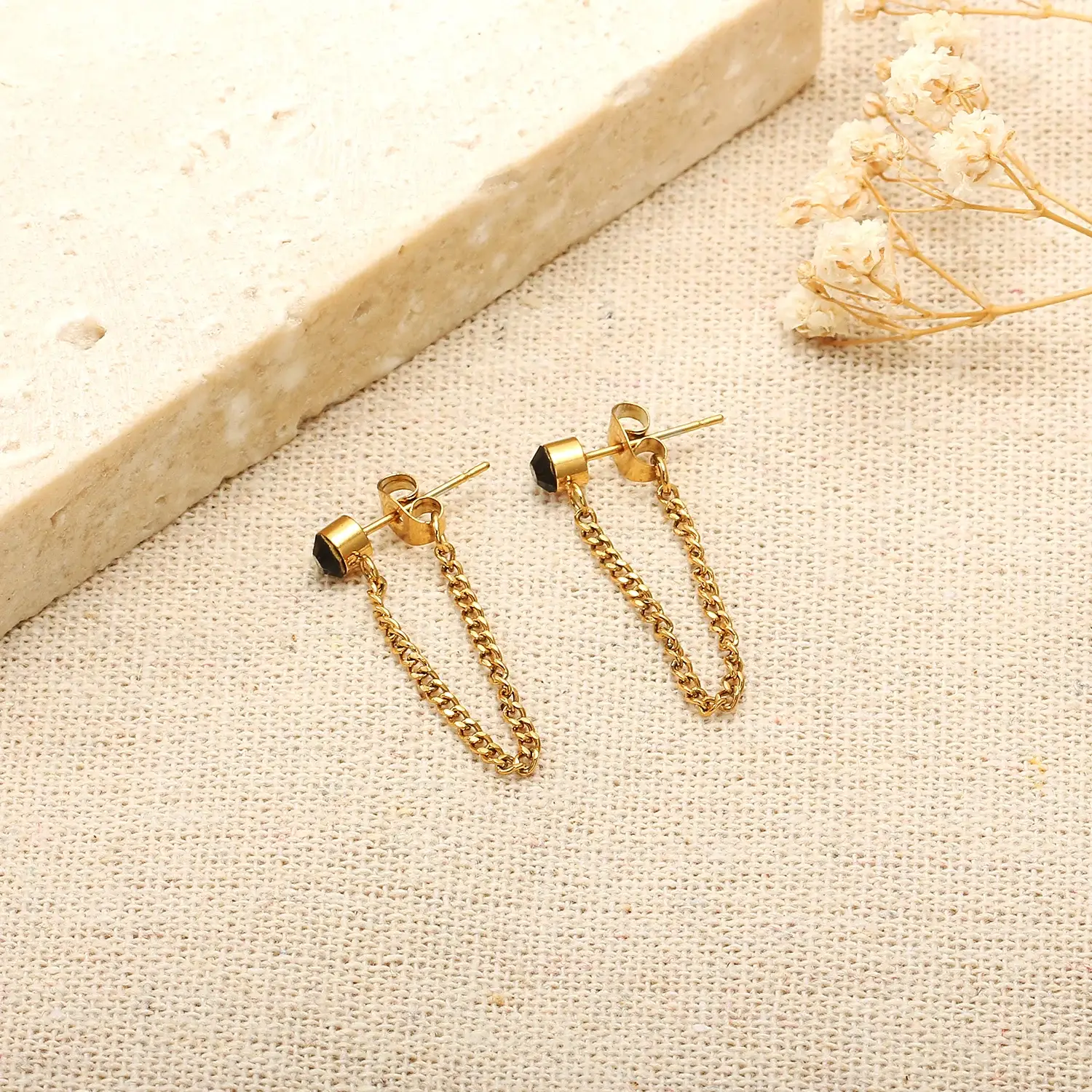 Korean Style Stainless Steel Material Gorgeous Crystal-studded And Hanging Chian Elegant Earring (2).webp