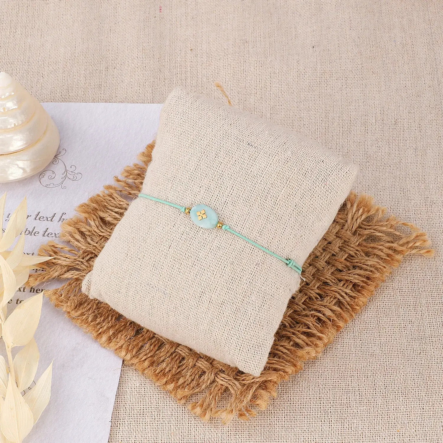 Preppy Style Stainless Steel Material Lovely Green Elastic Rope And Beads With Carved Flower Bracelet (4).webp
