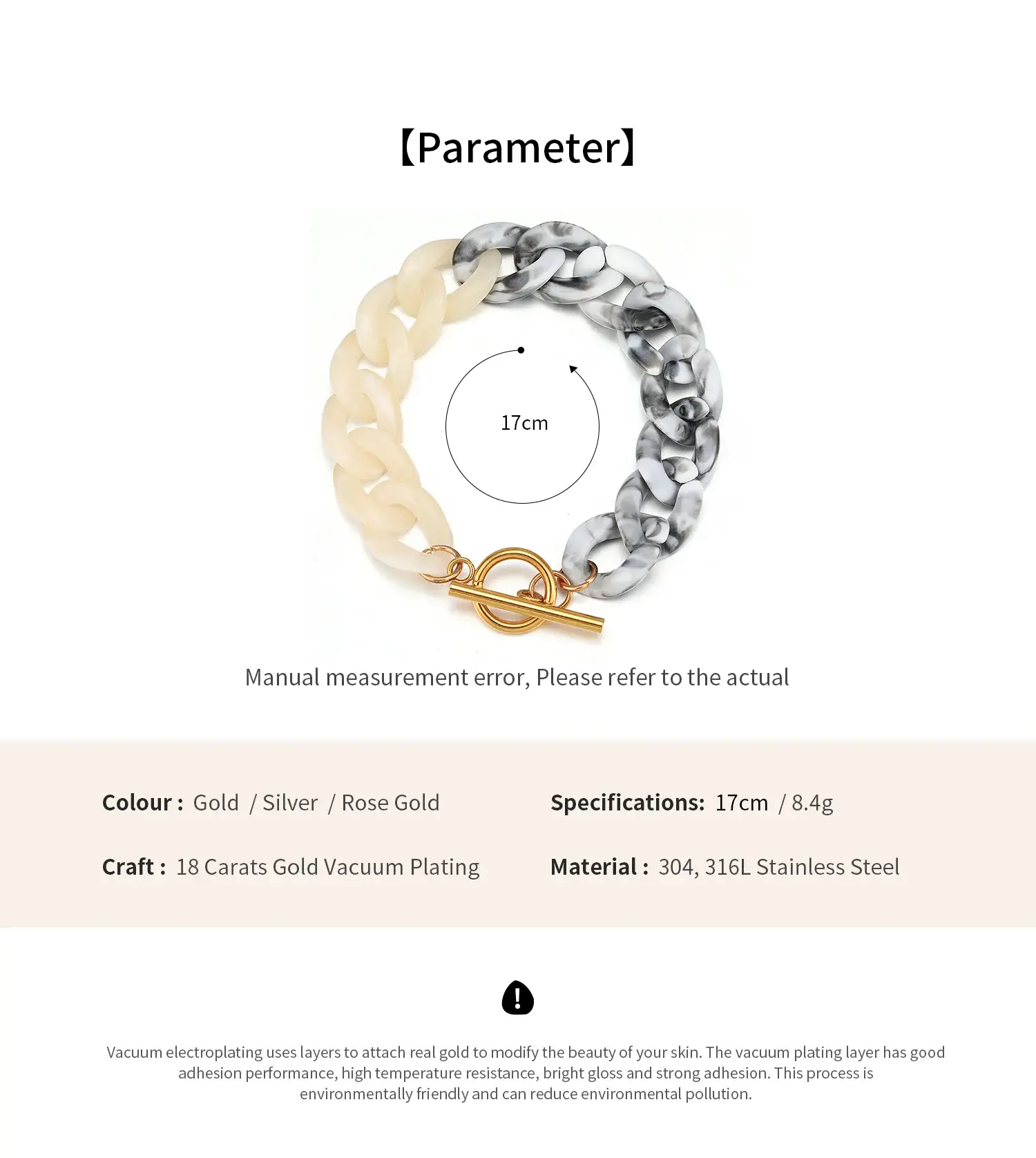 Korean Style Stainless Steel Material Beautiful Colourful Acrylic Tank Chain Fashion BraceletYWD-B1302-2 (3).webp