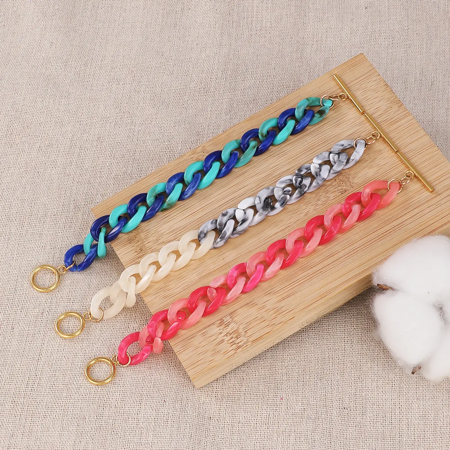 Korean Style Stainless Steel Material Beautiful Colourful Acrylic Tank Chain Fashion BraceletYWD-B1302-2 (5).webp