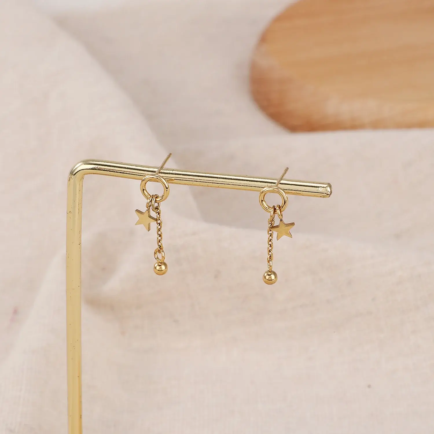 Preppy Style Stainless Steel Material Lovely Metal Chain With Bead And Star Trendy Elegant Earring尺寸(2).webp