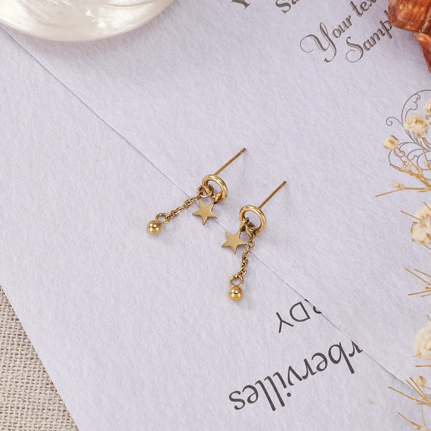 Preppy Style Stainless Steel Material Lovely Metal Chain With Bead And Star Trendy Elegant Earring尺寸(3).webp