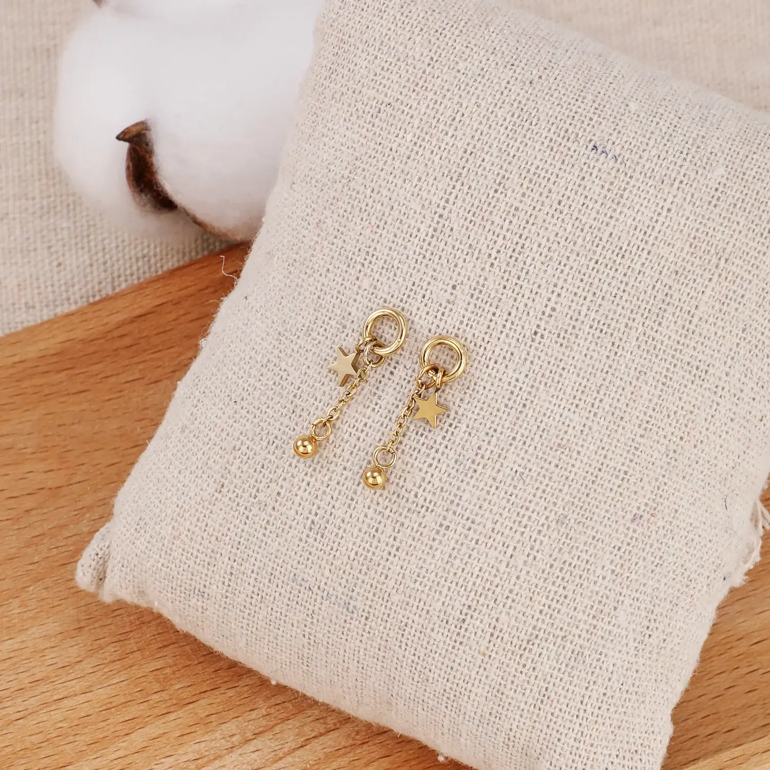 Preppy Style Stainless Steel Material Lovely Metal Chain With Bead And Star Trendy Elegant Earring尺寸(4).webp