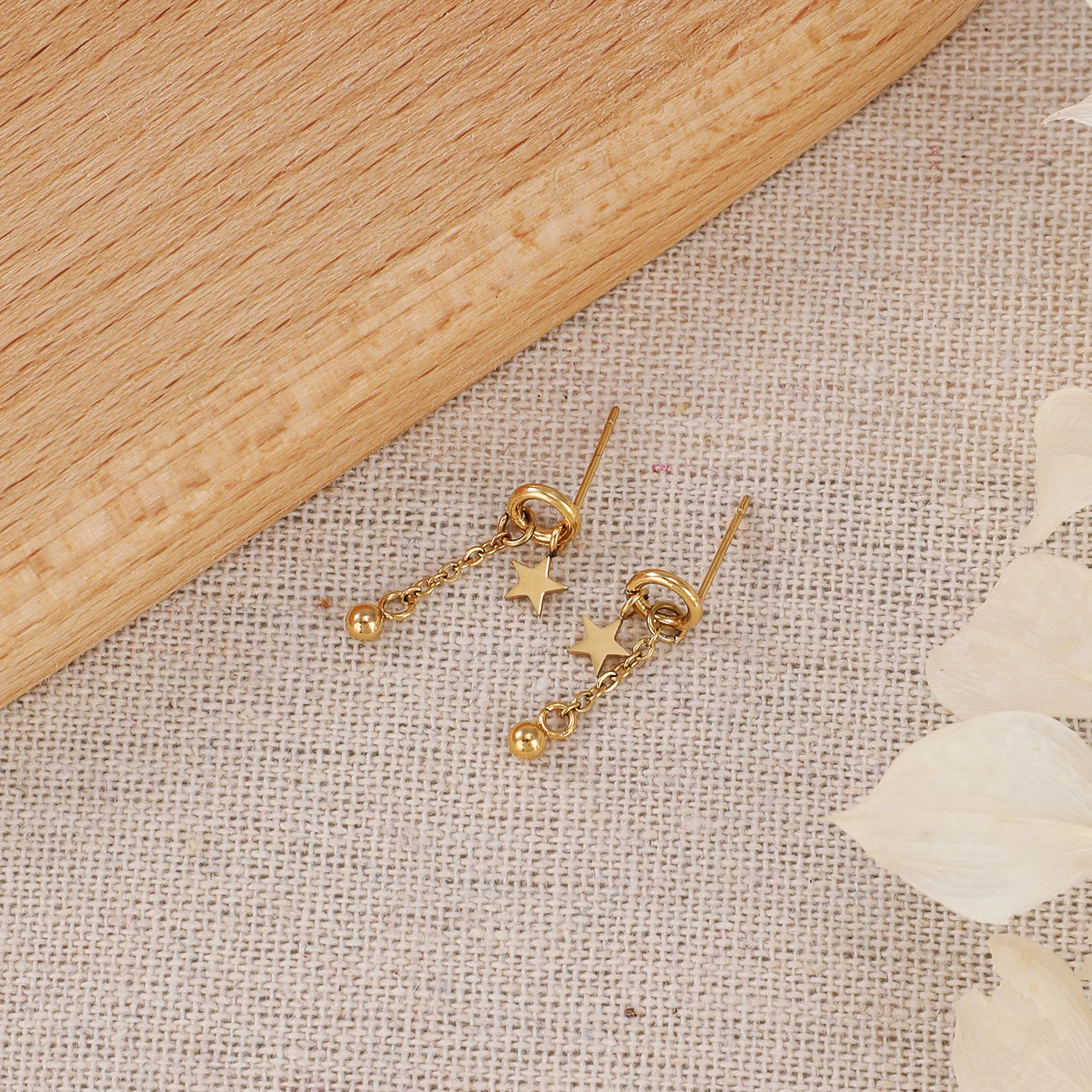 Preppy Style Stainless Steel Material Lovely Metal Chain With Bead And Star Trendy Elegant Earring尺寸(5).webp