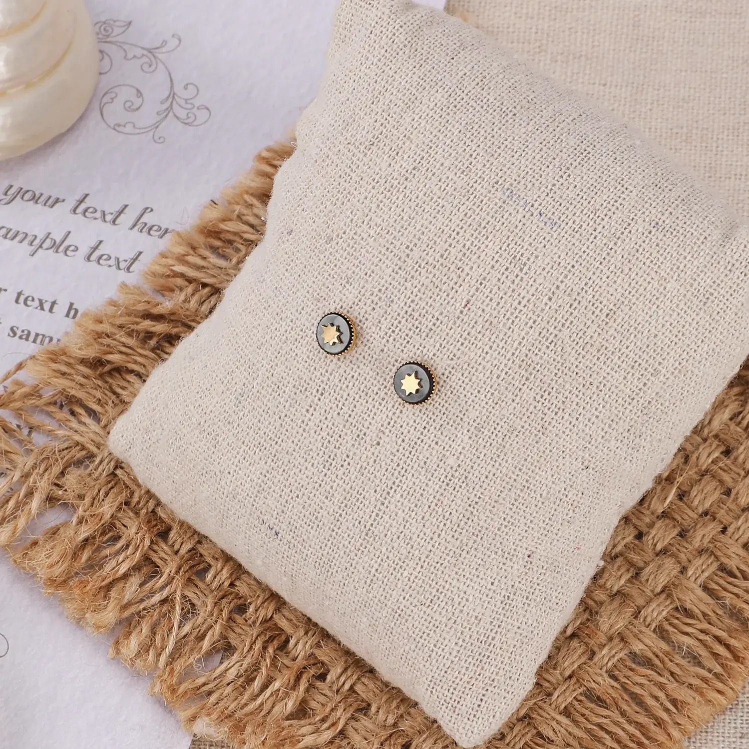 European Style Stainless Steel Material black enemet with polished star and carved Trendy Elegant Earing尺寸(5).webp
