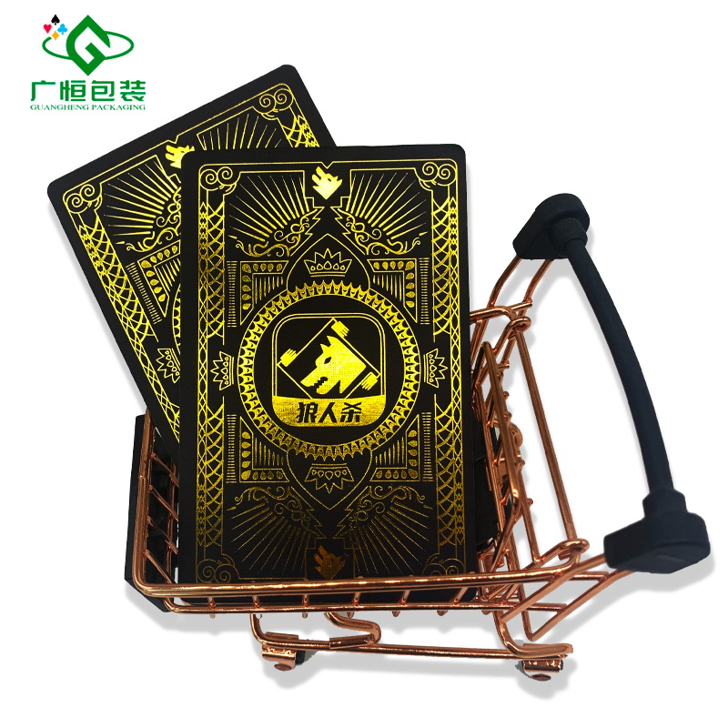 Gold Foil linen Stamping card game manufacturer  Custom Designed black and gold playing cards