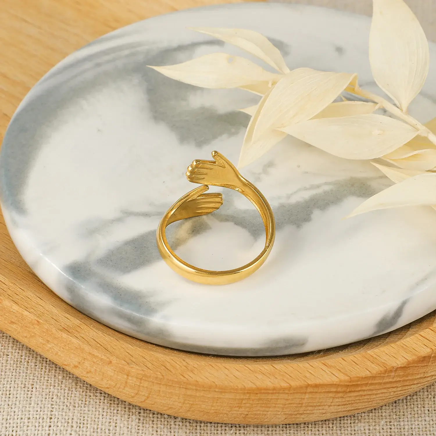 Love Forever Couple Love hug Ring Stainless Steel Gold Ring With Real Gold Plating Adjustable Ring  (3).webp