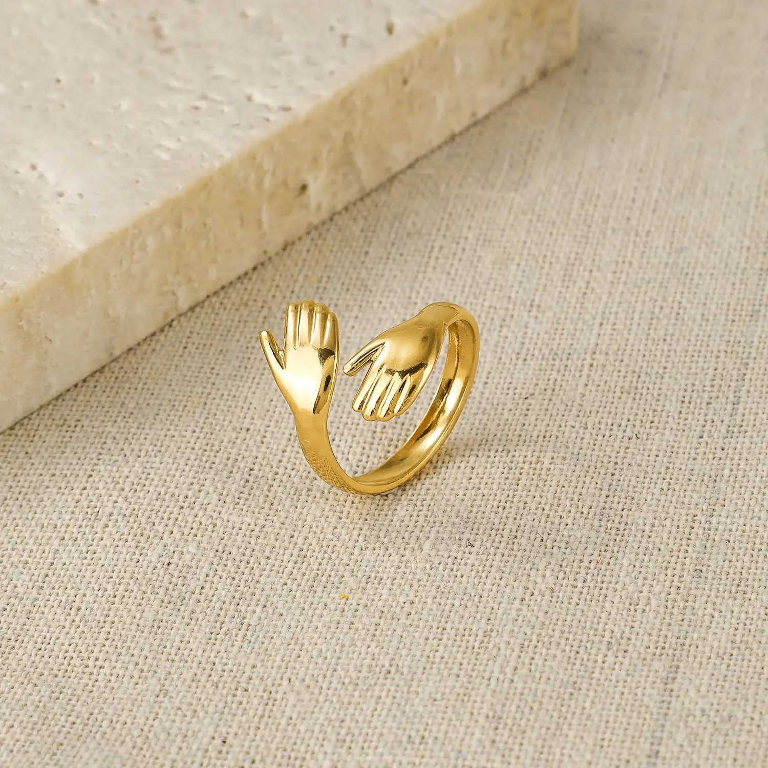 Love Forever Couple Love hug Ring Stainless Steel Gold Ring With Real Gold Plating Adjustable Ring  (2).webp