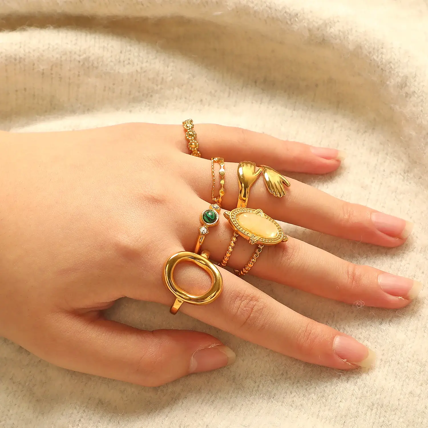 Love Forever Couple Love hug Ring Stainless Steel Gold Ring With Real Gold Plating Adjustable Ring  (6).webp
