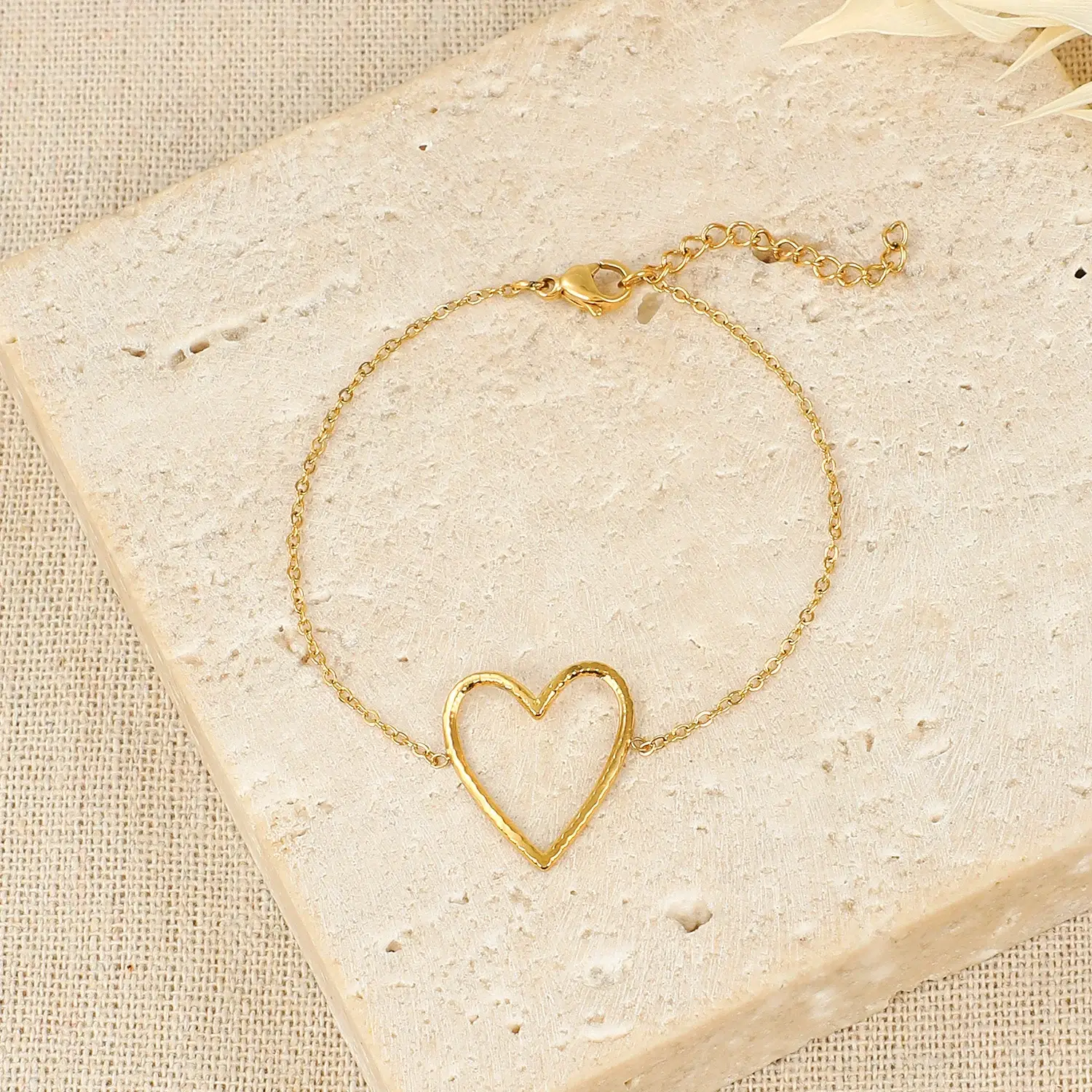 Heart Circle With Hammered Finish Stainless Steel With Gold Plating Bracelet (3).webp