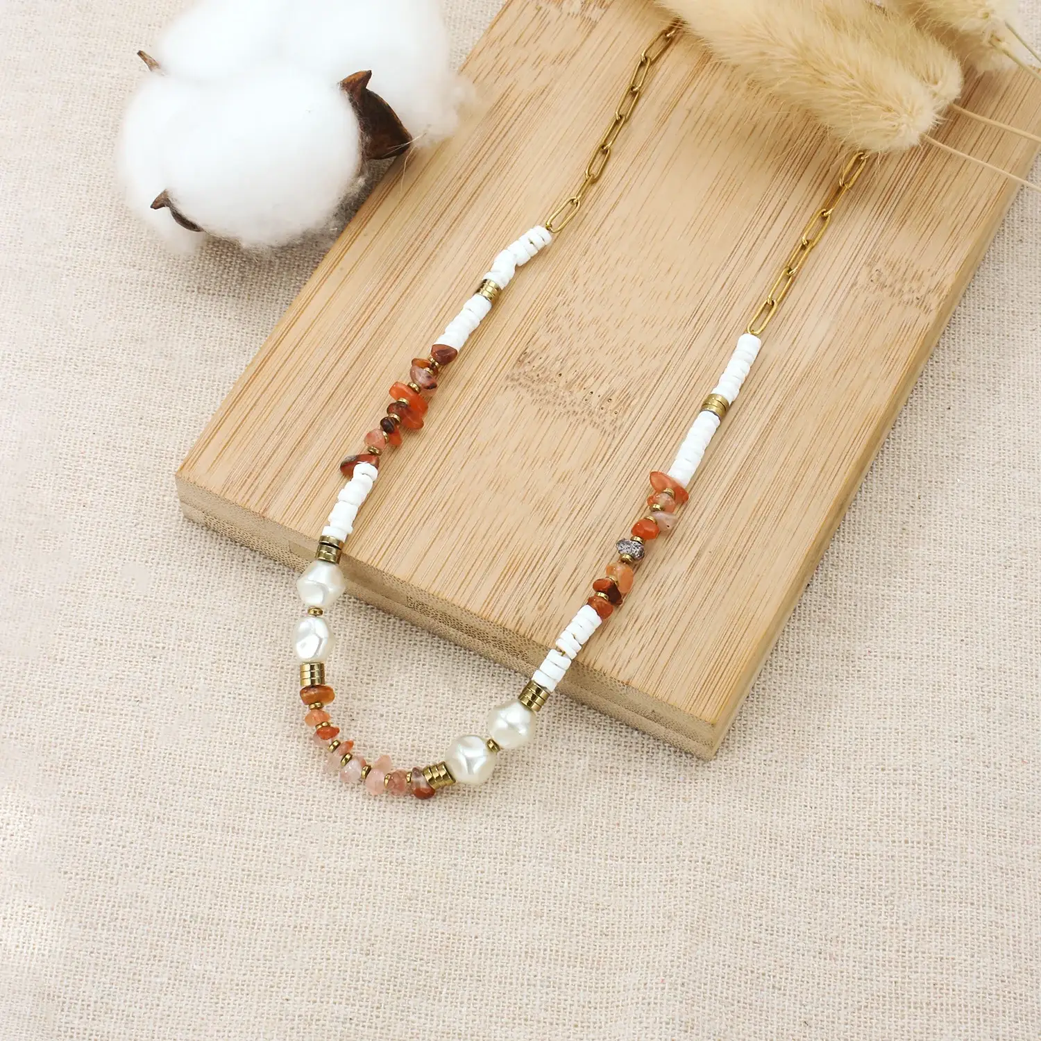  Bohemian Style Stainless Mix with Fresh Water Pearl and Natural Stone Beads Stainless Steel Necklace (2).webp
