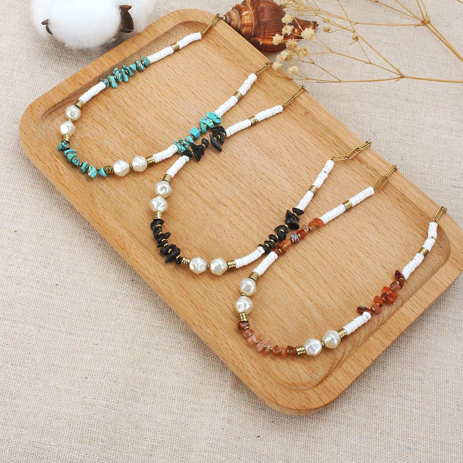  Bohemian Style Stainless Mix with Fresh Water Pearl and Natural Stone Beads Stainless Steel Necklace (1).jpg