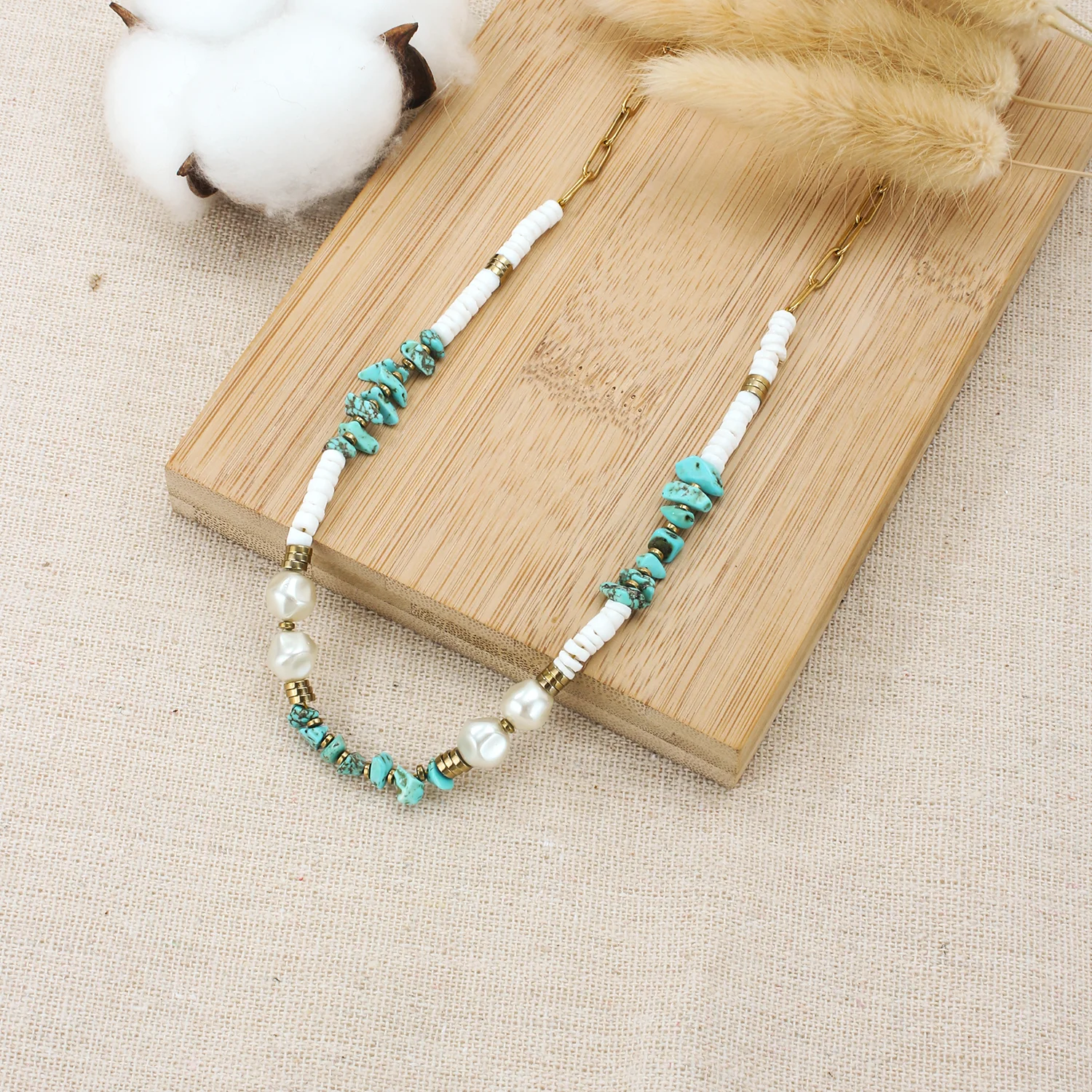  Bohemian Style Stainless Mix with Fresh Water Pearl and Natural Stone Beads Stainless Steel Necklace (4).webp