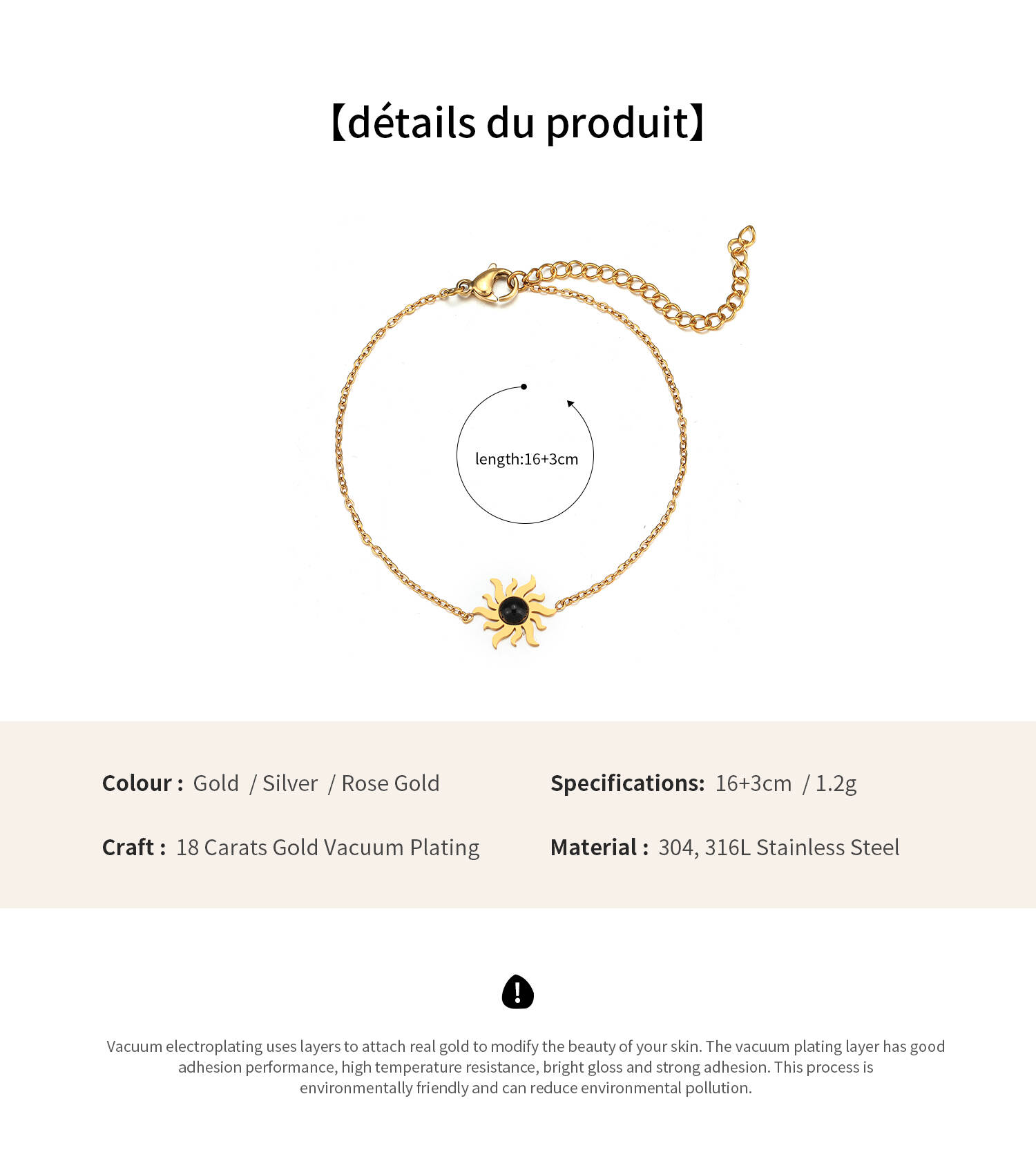 Burst Sun Shape with Sand Stone 316L Stainless Steel Gold Color Water Proof Simple Style Bracelet (6).jpg