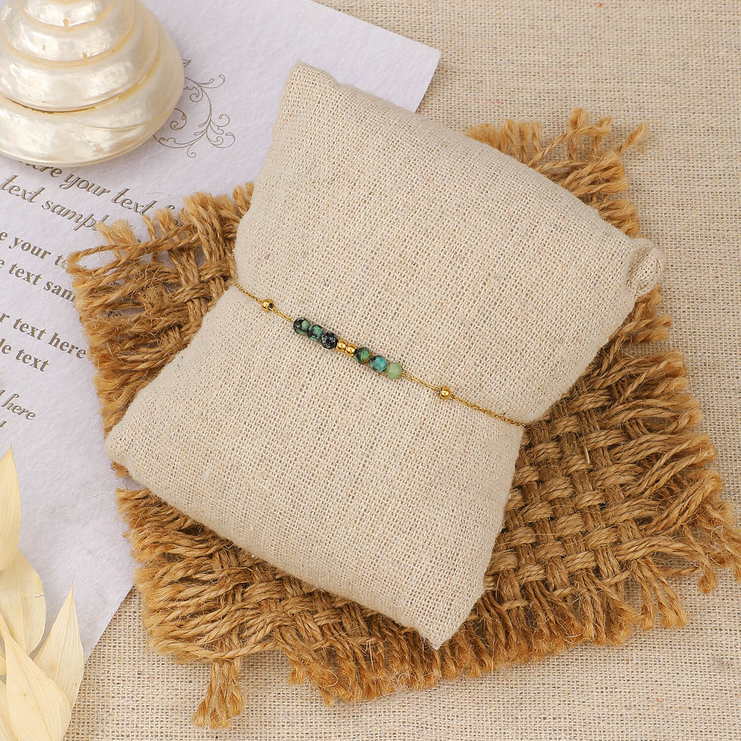 Facted African Turquoise Stone Beads Mixed with Golden Beads Stainless Steel Bracelet (1).jpg