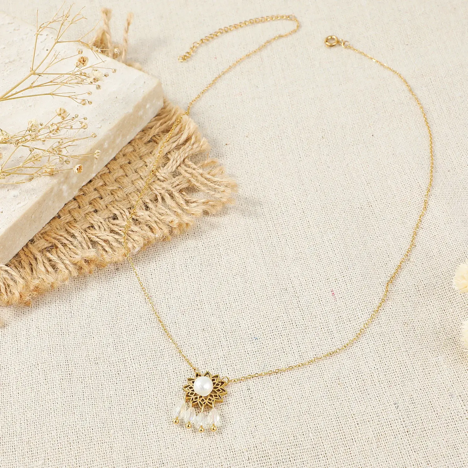 Bohemia Style SS22 trendy Necklace Natural Pearl Beads With  Crystal Beads Dangle Stainless Steel Necklace  (3).webp