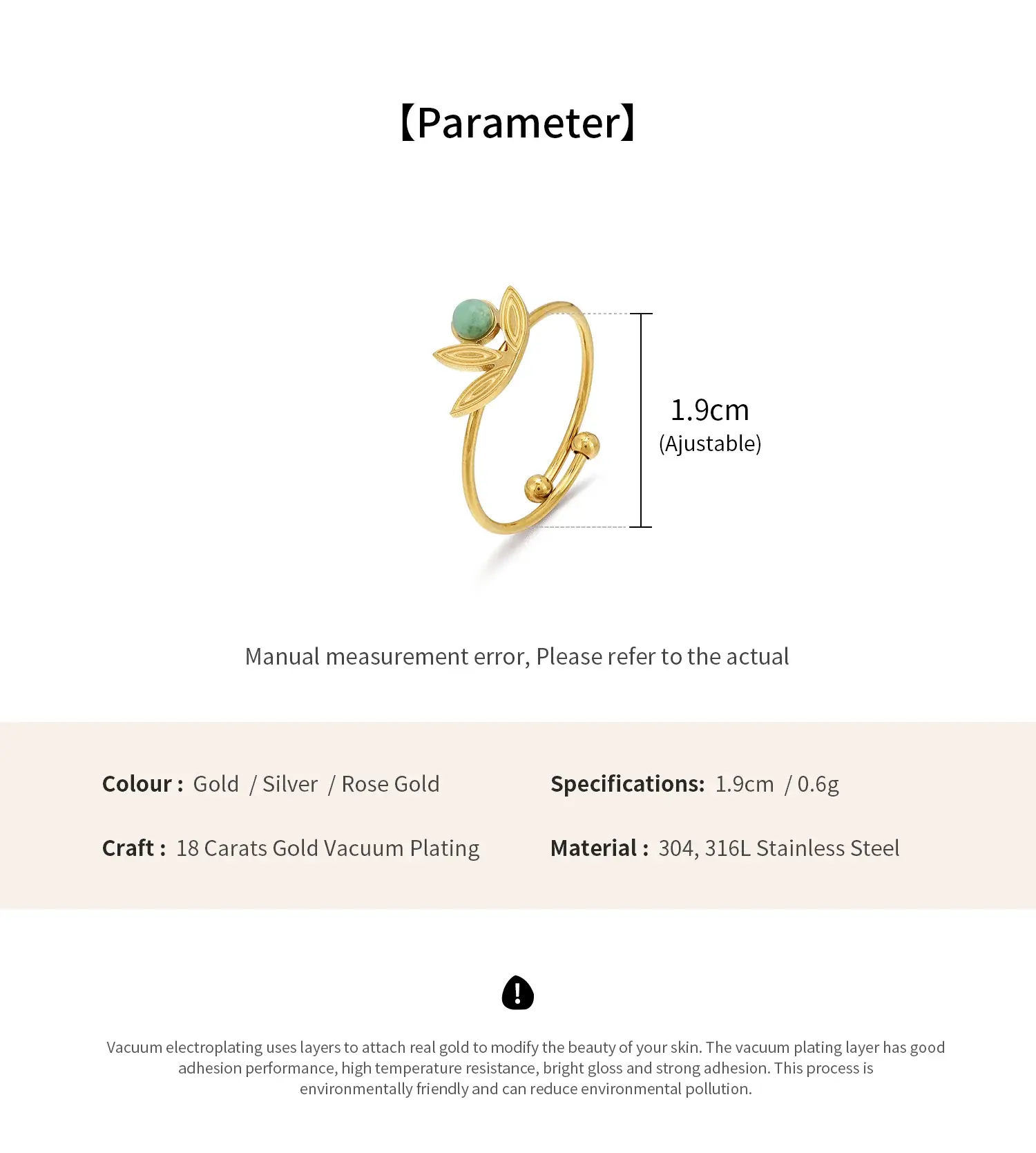 Delicate Leaf Shape Setting with Green Aventurine Stone Beads Stainless Steel Adjustable Ring (1).webp