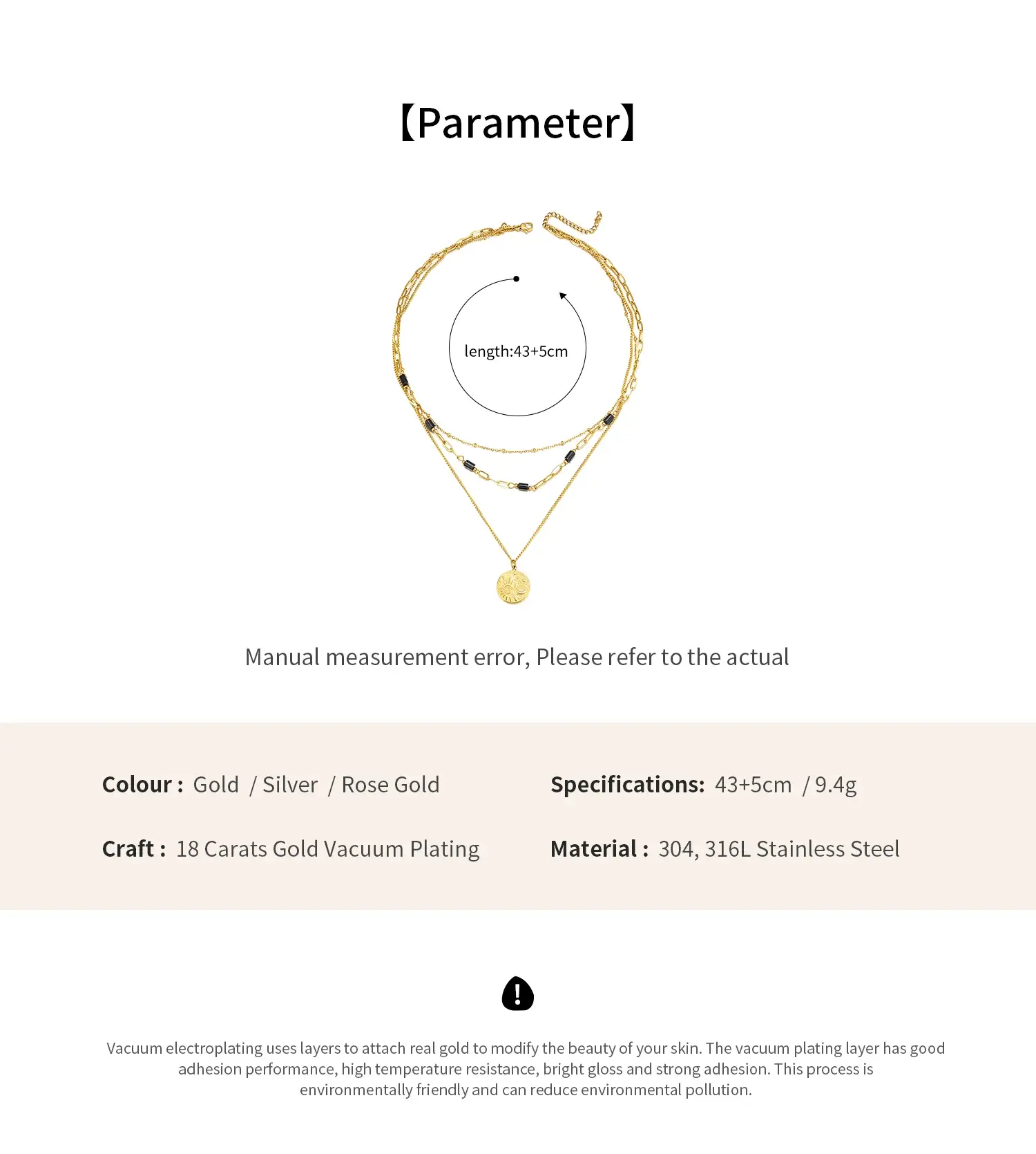 Moon And Star Round Pendant 3 Layers Cunky Mixed with Thin Chain  3 Layers Stainless Steel Necklace  (6).webp