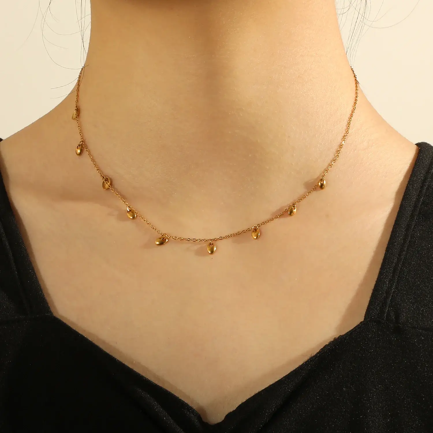 Elegant and Refined Water Drop Dots Stainless Steel With 18K Gold Plating Stainless Steel Necklace (1).webp