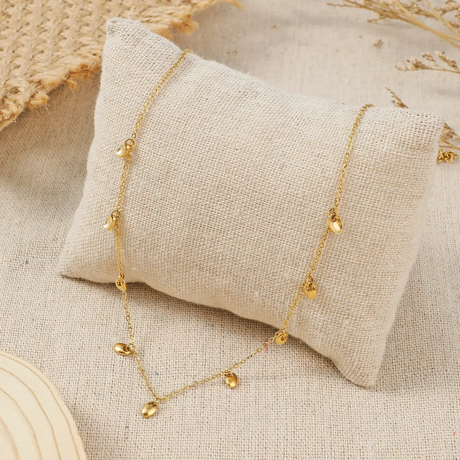 Elegant and Refined Water Drop Dots Stainless Steel With 18K Gold Plating Stainless Steel Necklace (2).webp