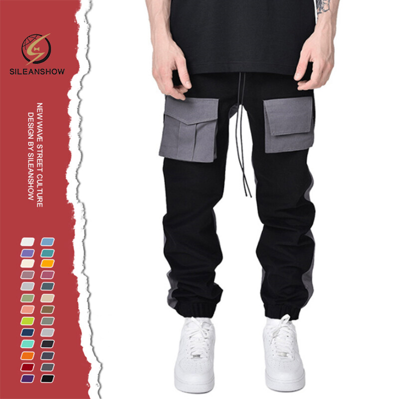 Mens Solid Color Plus Size Custom Overalls Elastic Stacked Joggers Sports Pants