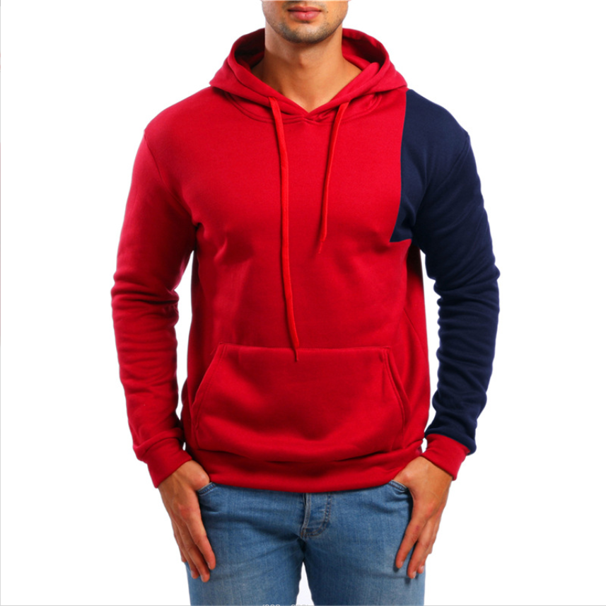 Wholesale Fleece Color Blocking Plain Custom Casual Plus Size Pullover Men Hoodie